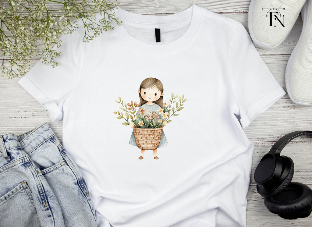 Sweet Girl with Flower Basket Clipart Bundle