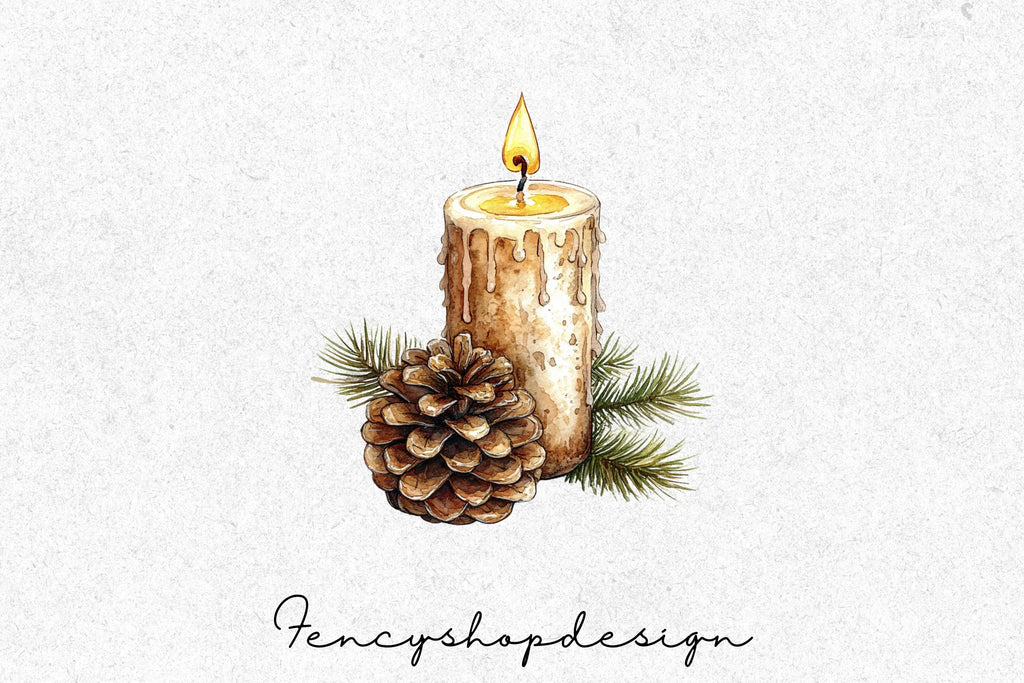 Rustic Winter Candle Clipart Bundle