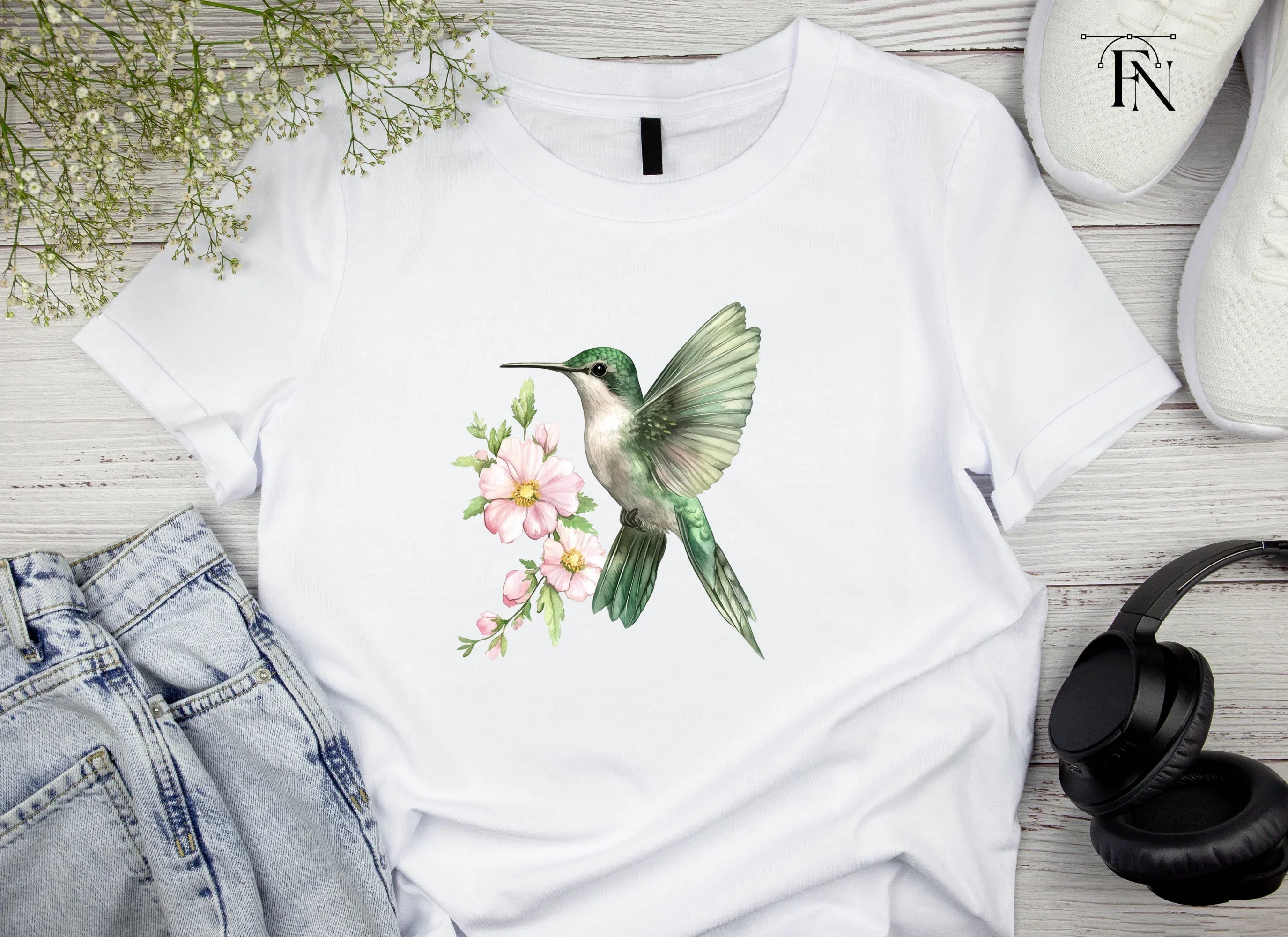 Hummingbird with Pink Blossoms Clipart Bundle