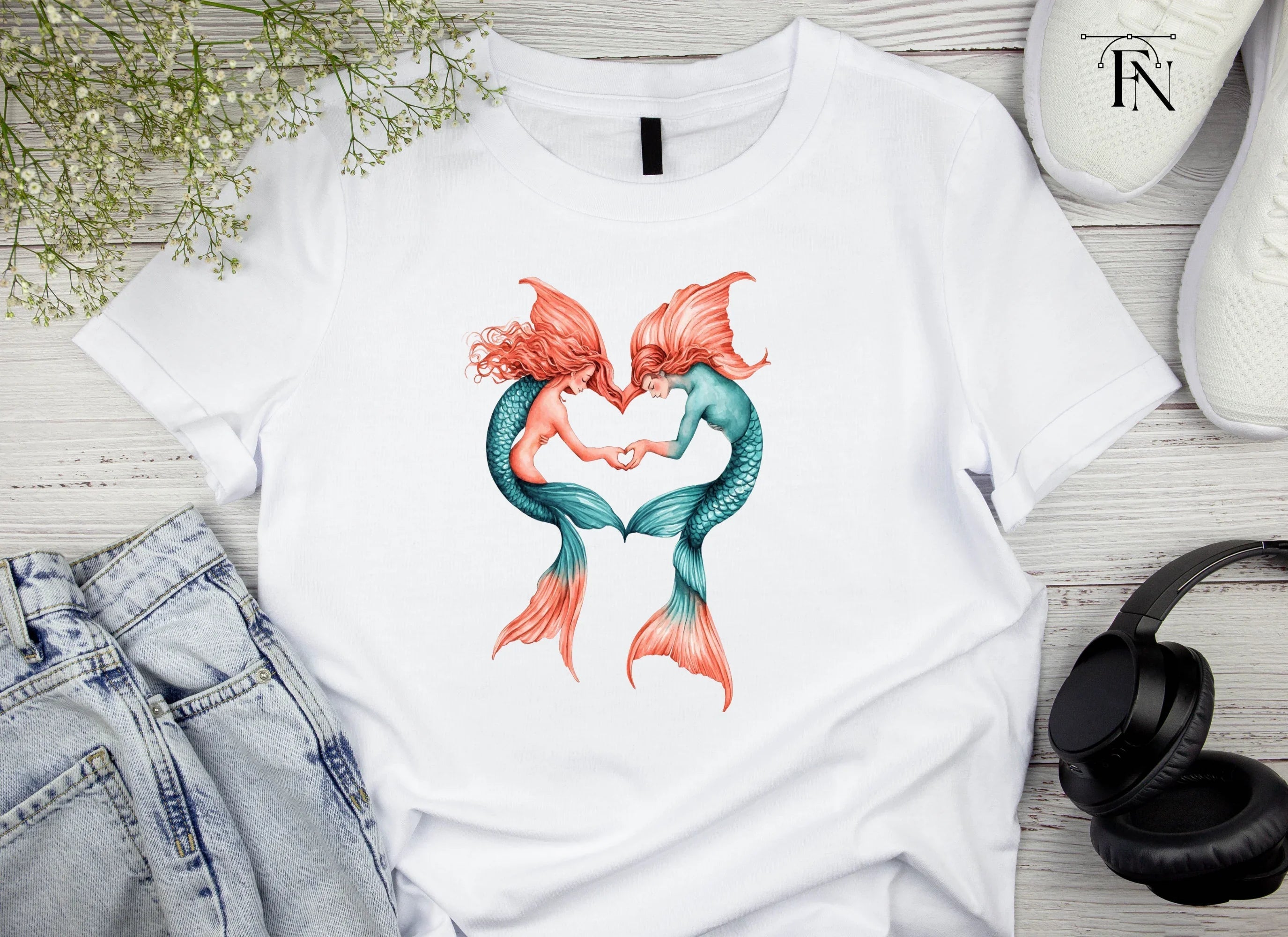 Romantic Mermaid Heart Couple Clipart Bundle