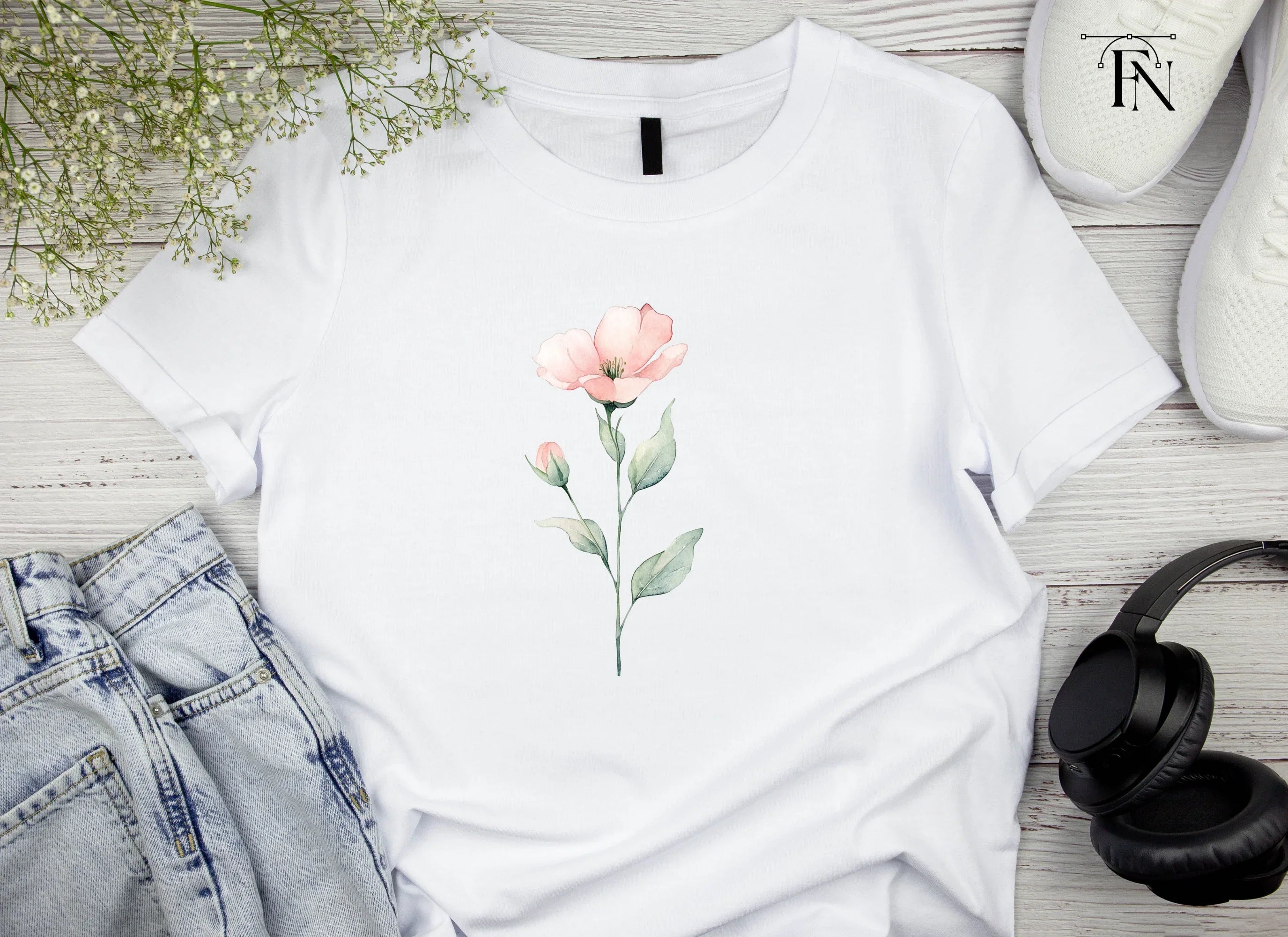 Delicate Pink Flower Clipart Bundle