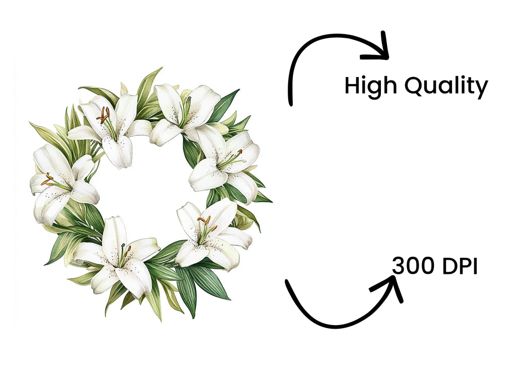 Stunning White Lily Wreath Clipart Bundle