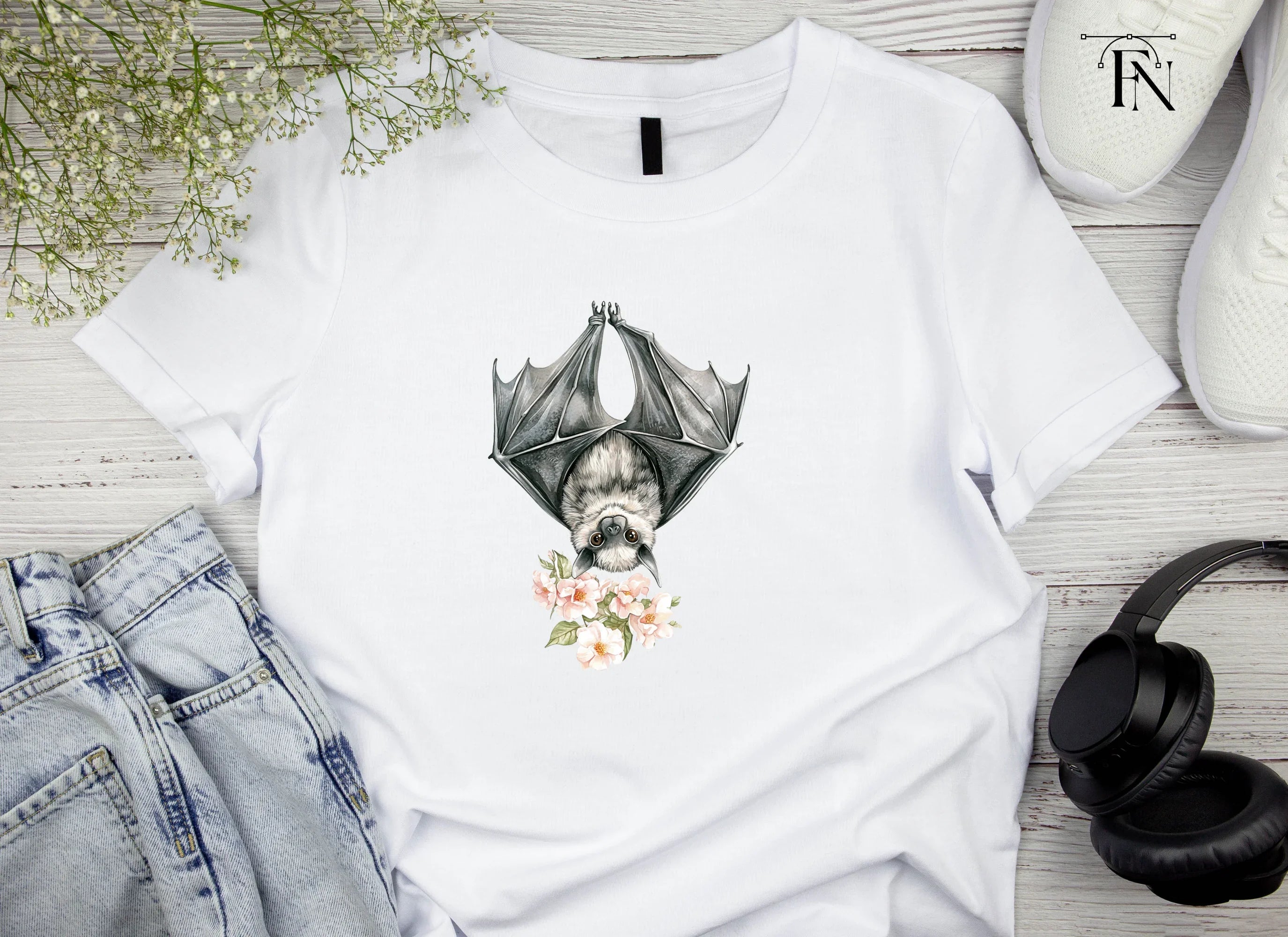 Cute Bat with Flowers Clipart Bundle