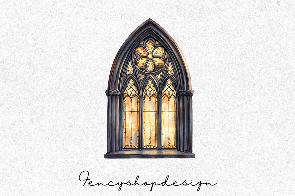 Gothic Stained Glass Window Clipart Bundle