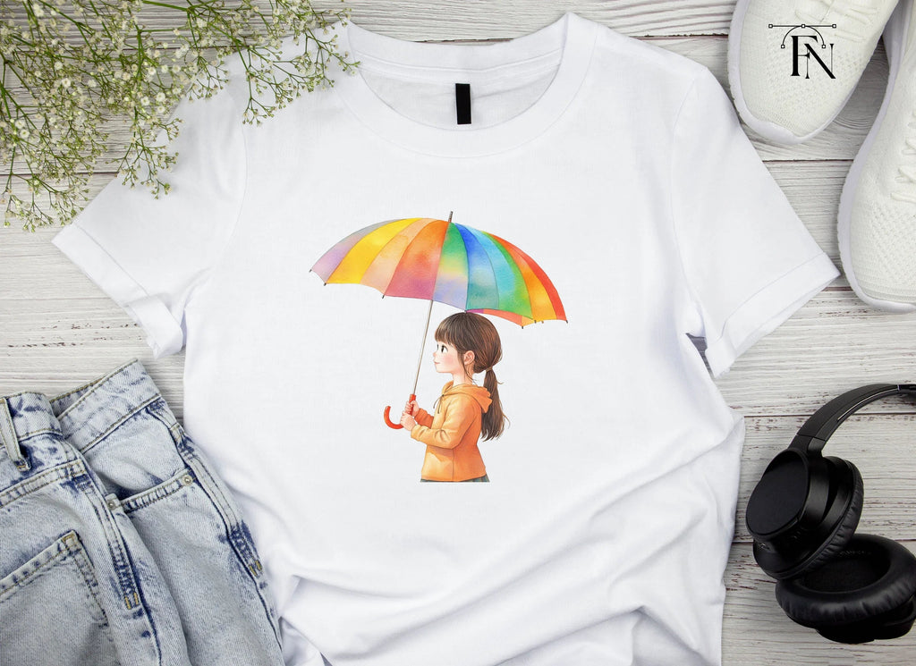 Girl with Rainbow Umbrella Clipart Bundle