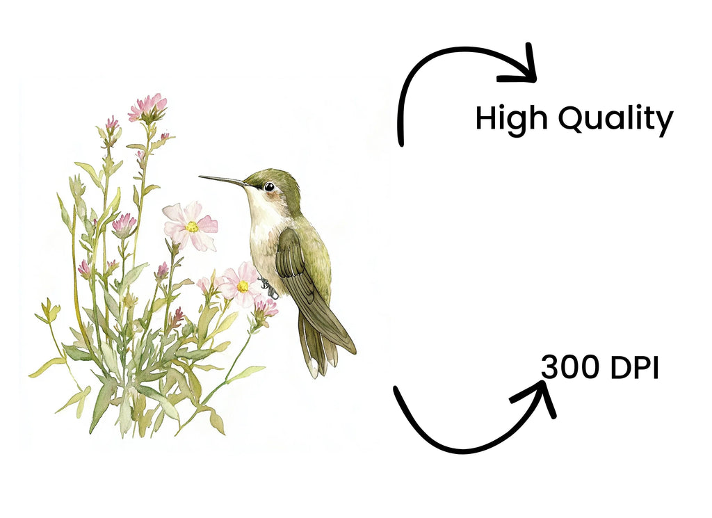 Hummingbird and Pink Flowers Clipart Bundle
