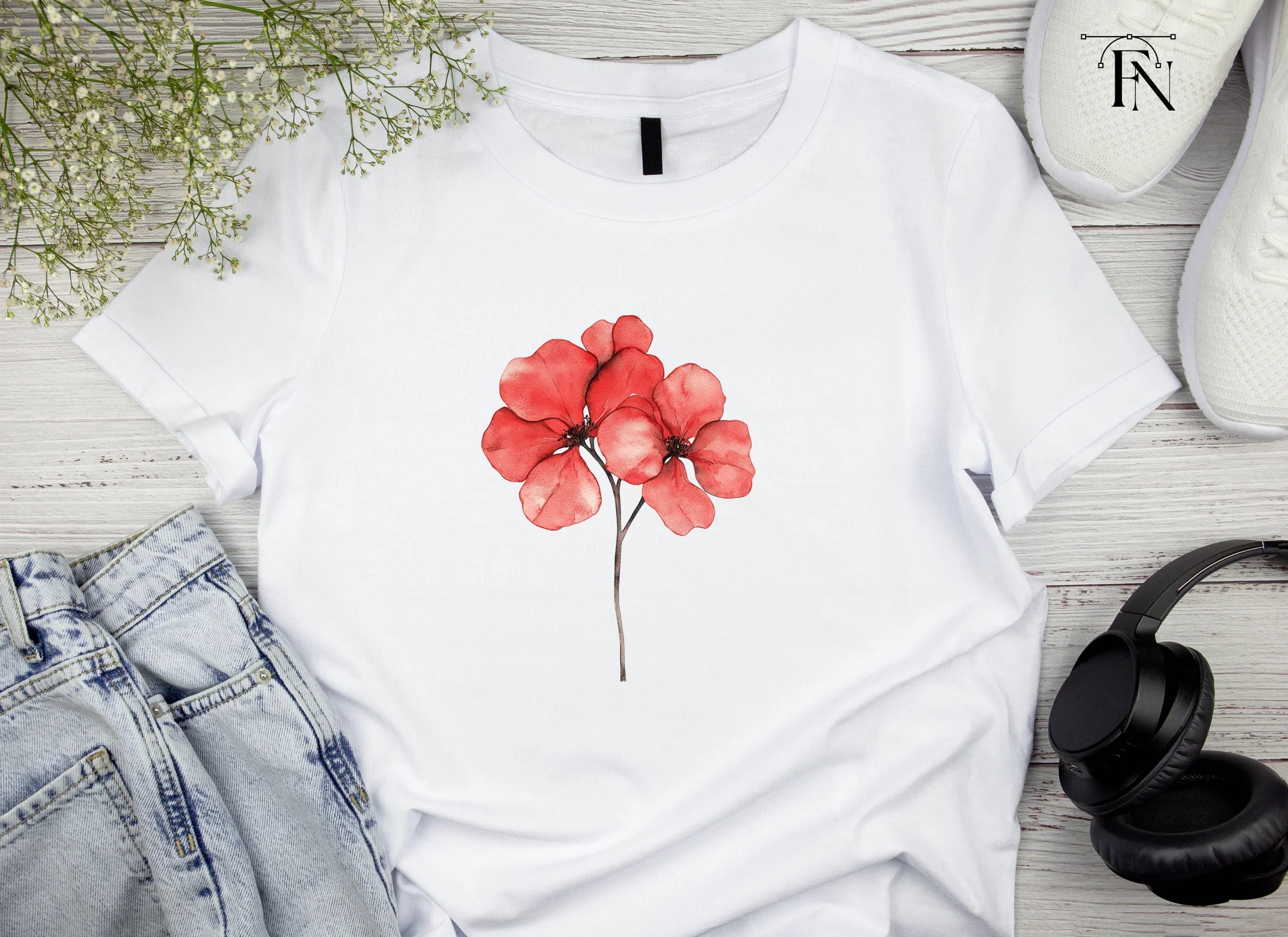 Red Geranium Flowers Clipart Bundle