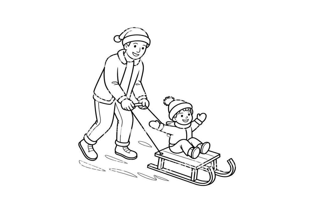 Father and Child Sledding Fun Coloring Books