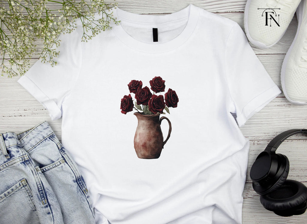 Dark Red Roses in Rustic Pitchers Clipart Bundle
