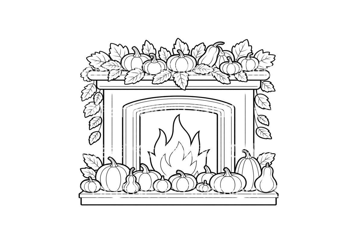 Autumn Fireplace Pumpkin Coloring Books