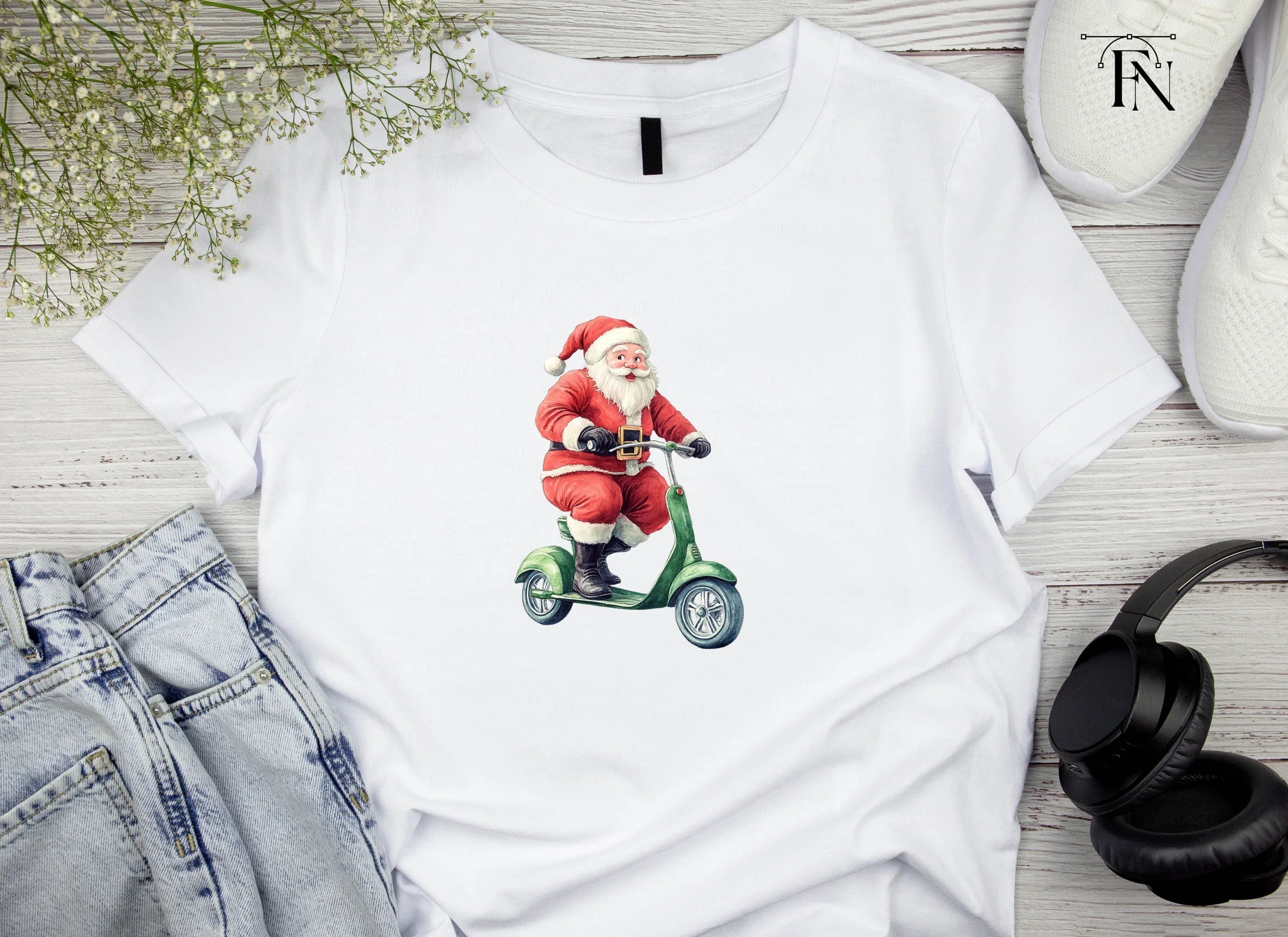 Santa Claus on Scooter Clipart Bundle