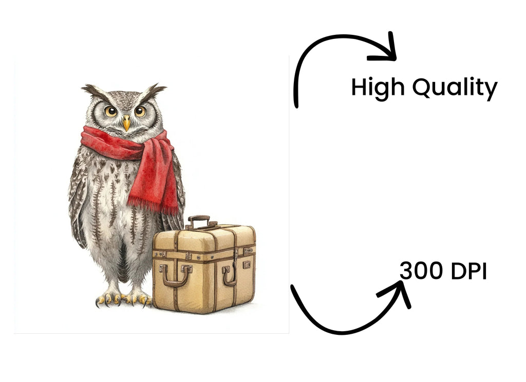 Cute Owls with Scarves and Suitcases Clipart Bundle