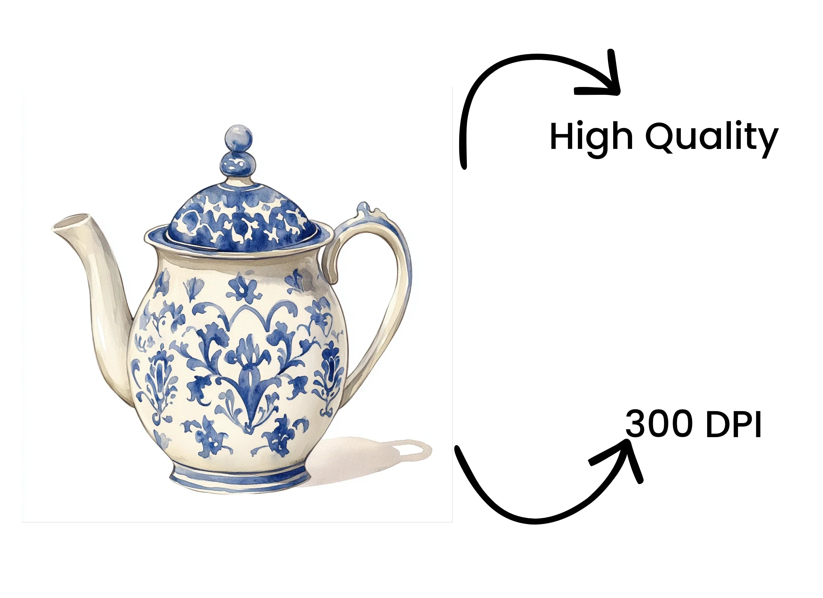 Blue and White Porcelain Teapot Clipart Bundle