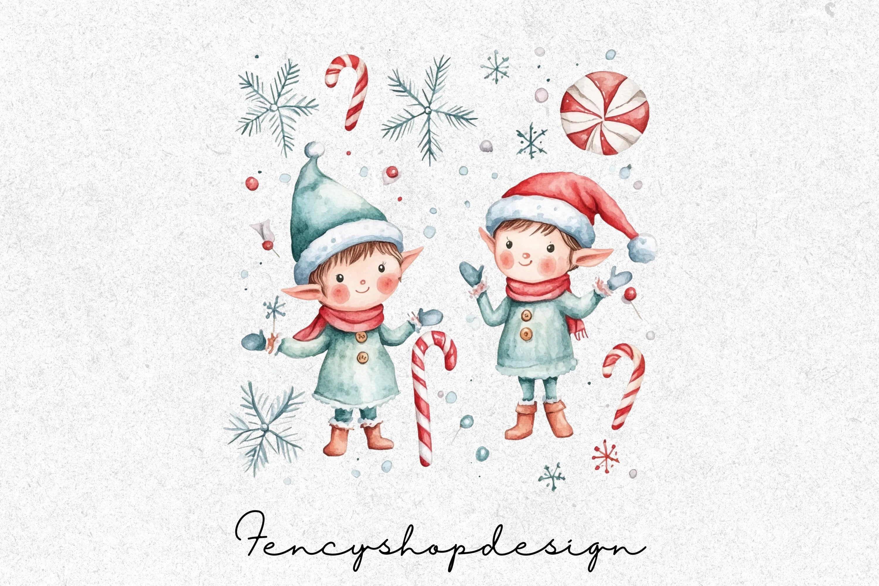 Christmas Elves Fireplace Clipart Bundle