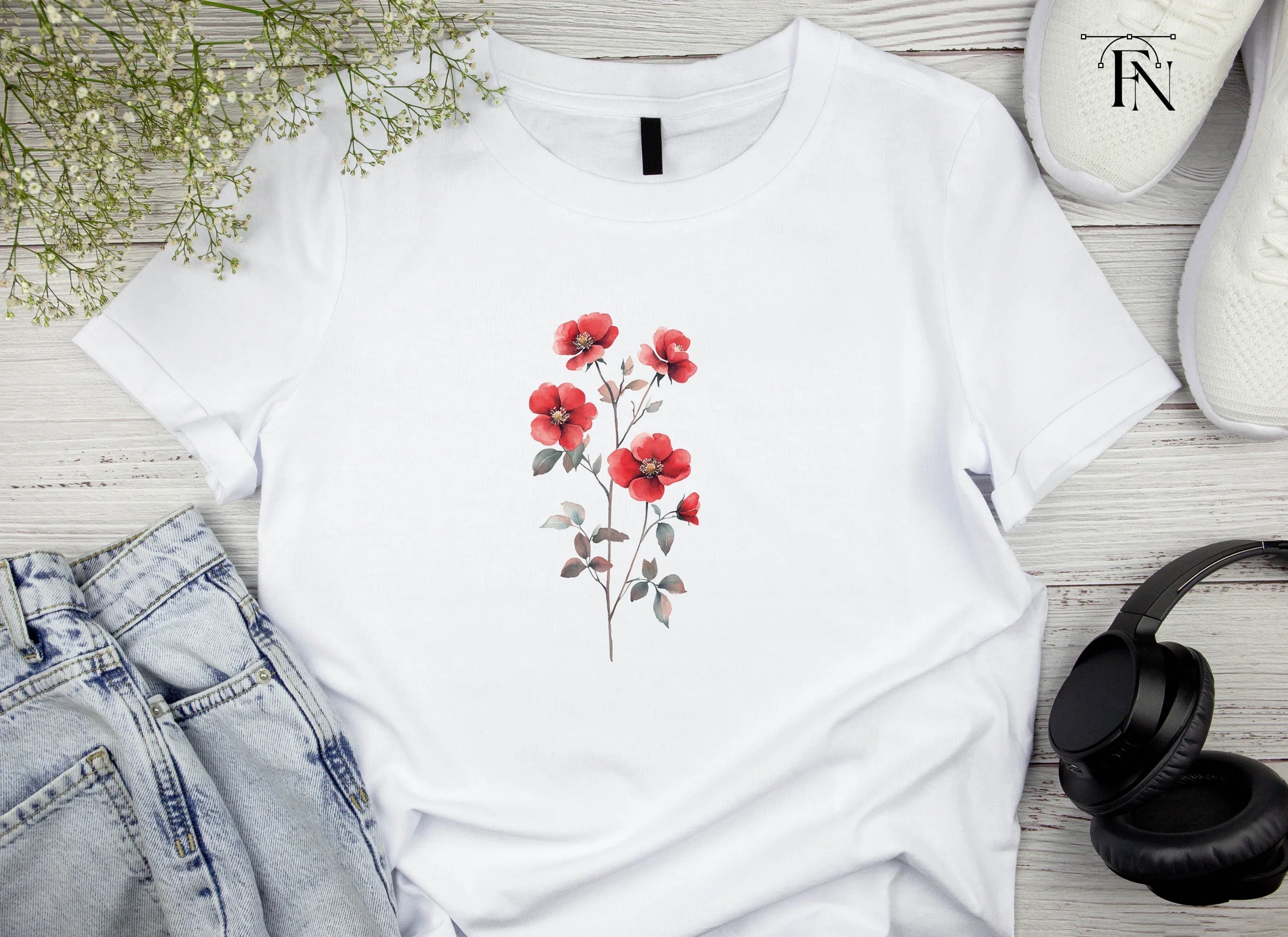 Red Rose Branch Clipart Bundle