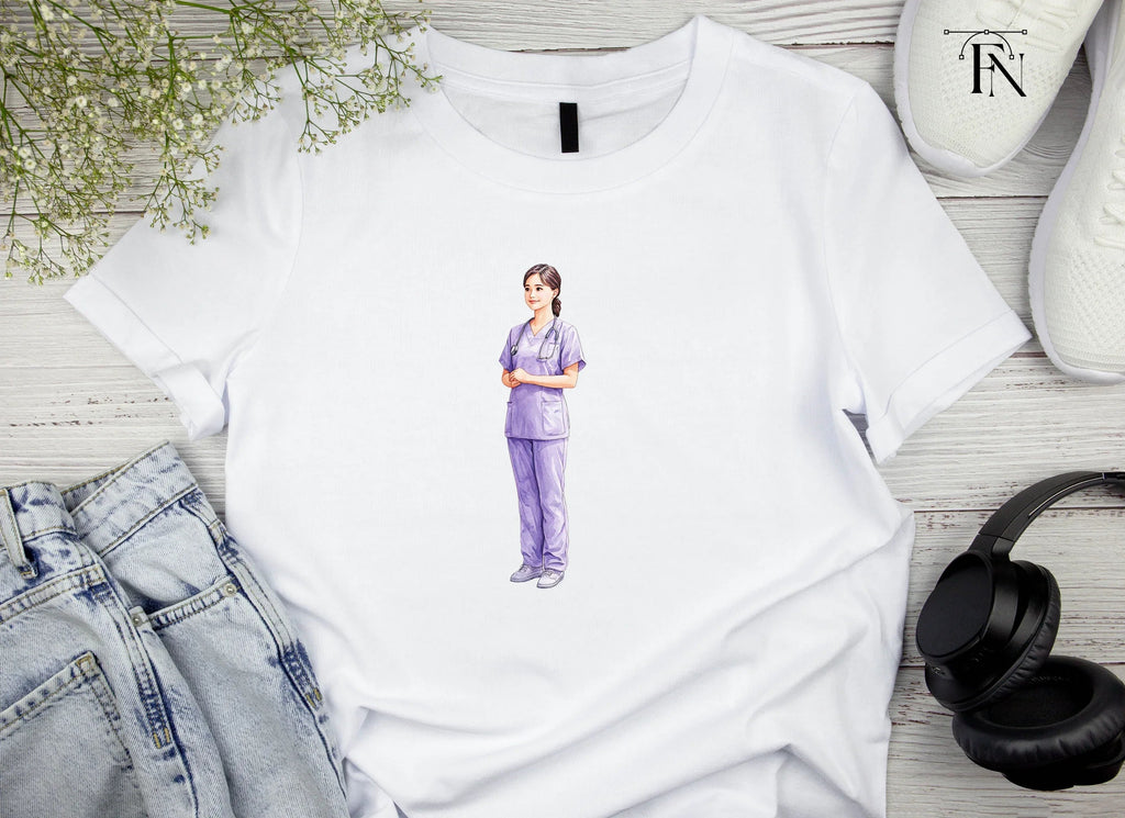 Nurses in Purple Scrubs Clipart Bundle