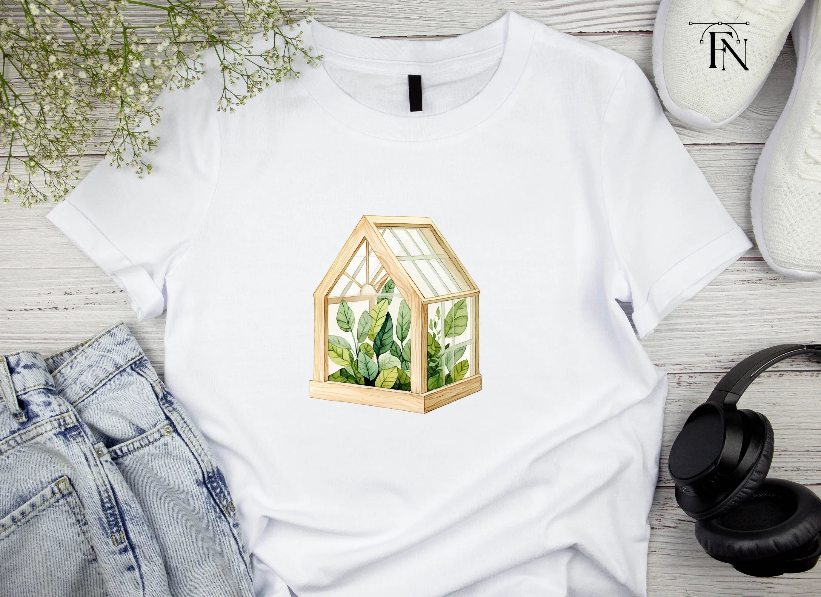 Wooden Greenhouse with Plants Clipart Bundle