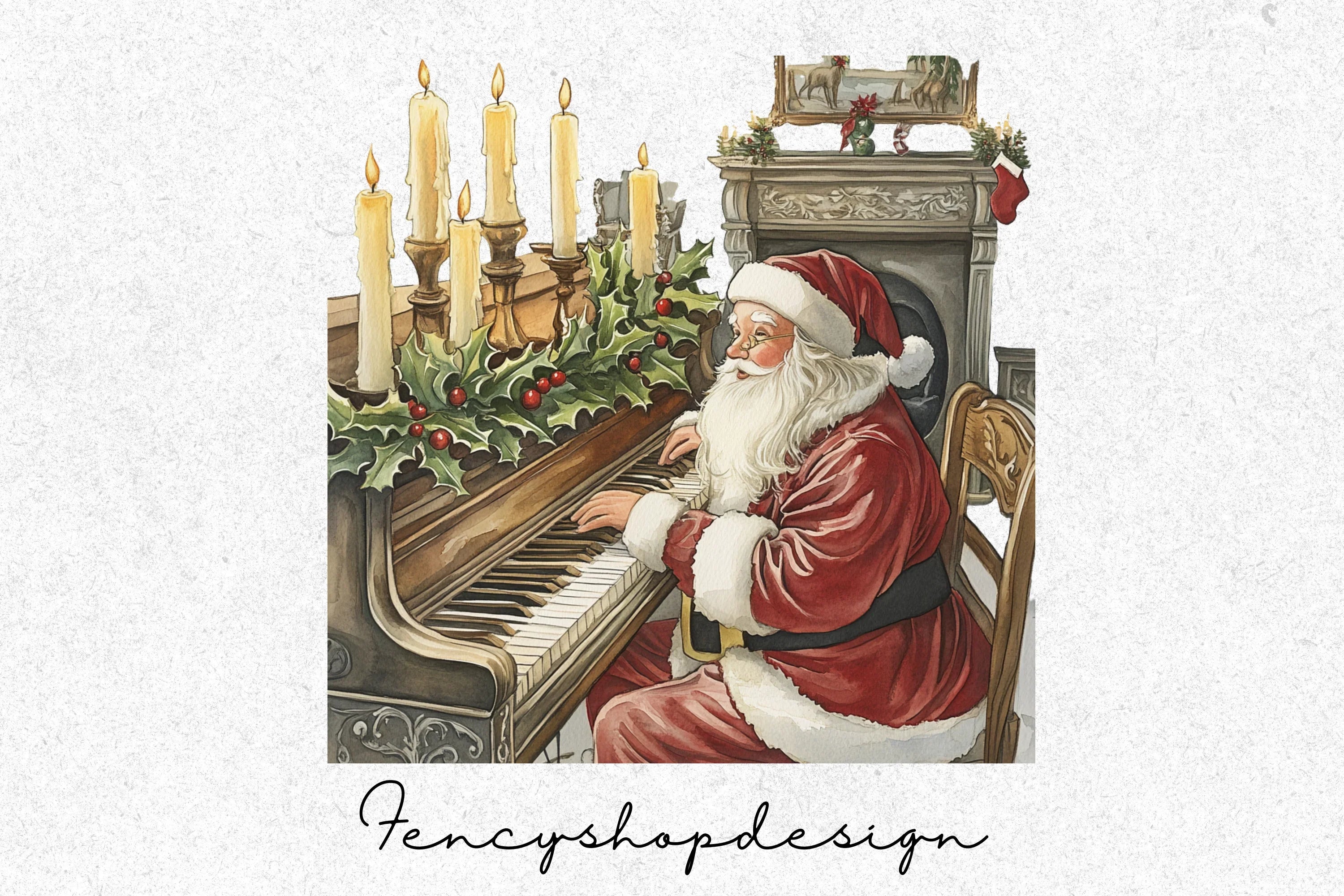 Rockstar Santa & Cozy Christmas Scene Clipart Bundle