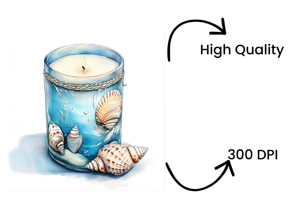 Coastal Seashell Candles Clipart Bundle