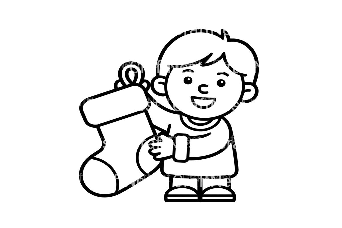 Boy Holding Christmas Stocking Coloring Books