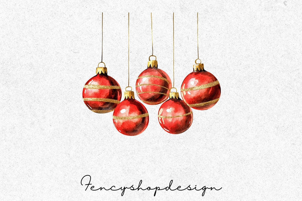 Vibrant Red Christmas Ornaments Clipart Bundle