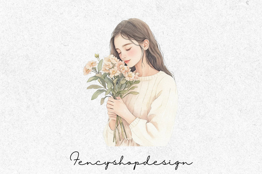 Elegant Girls with Flowers Clipart Bundle