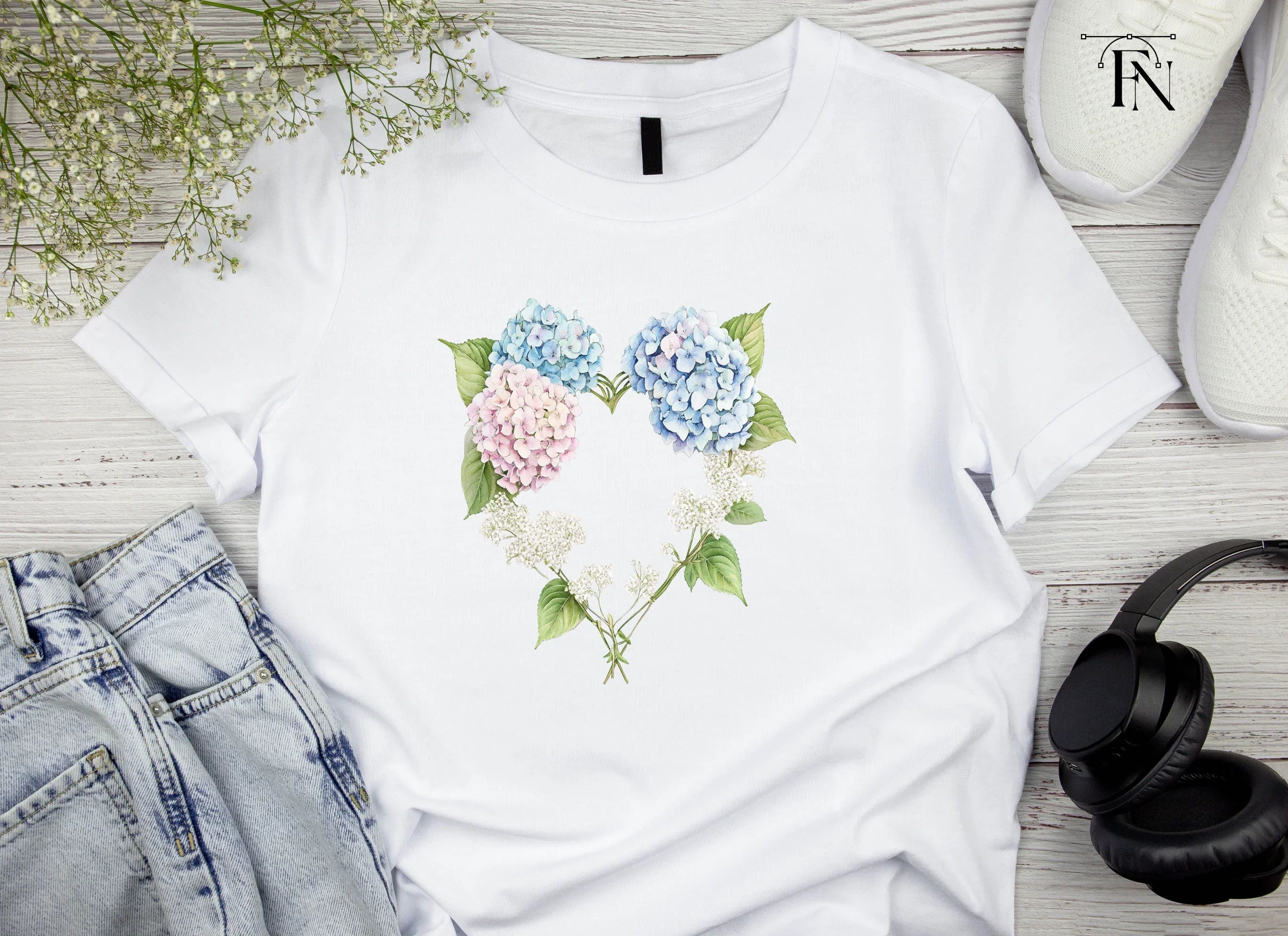 Hydrangea Heart Wreath Clipart Bundle