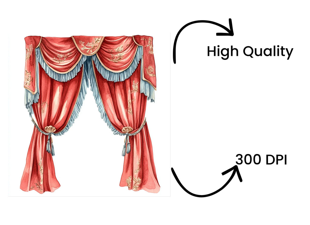 Elegant Red and Gold Curtains Clipart Bundle