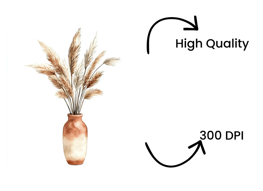 Pampas Grass in Terracotta Vase Clipart Bundle