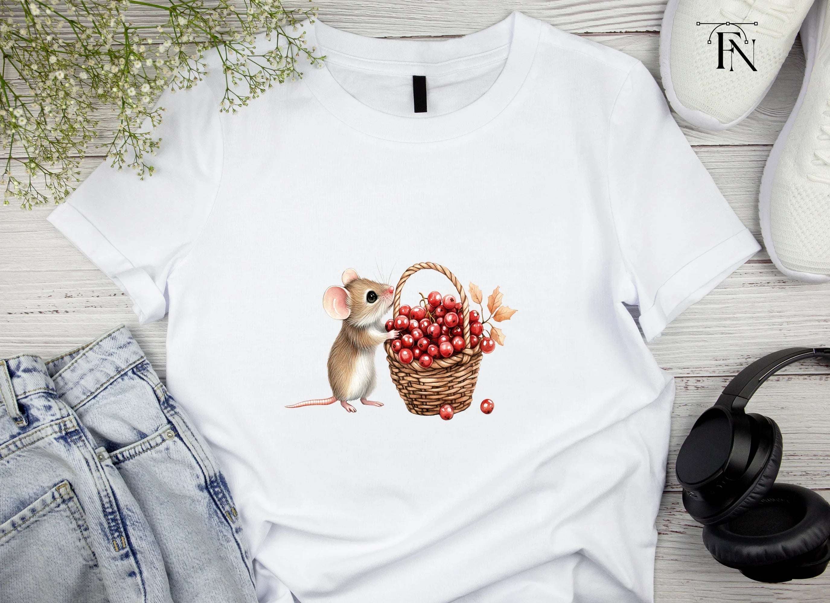 Cute Mice with Berry Baskets Clipart Bundle