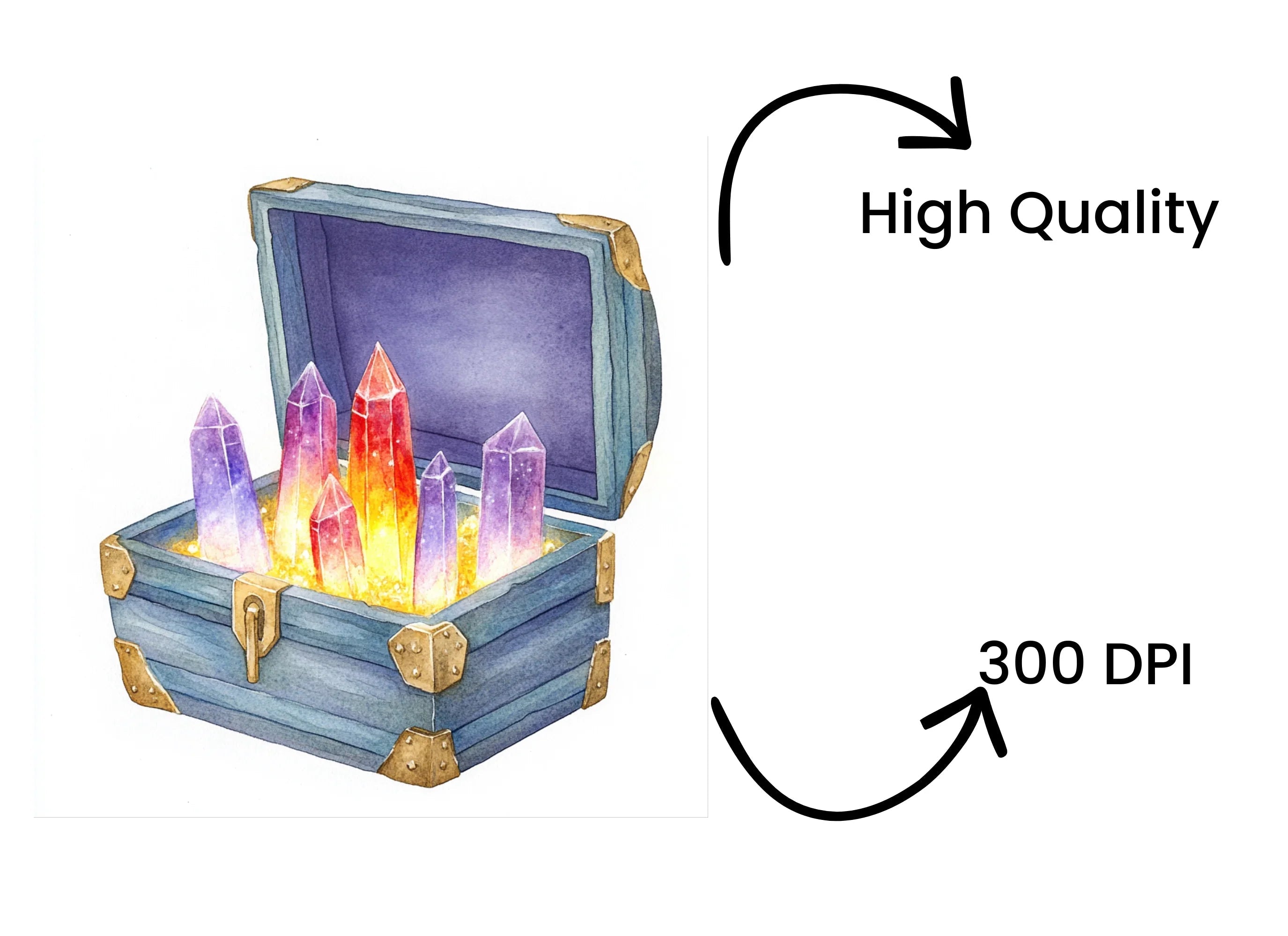Magical Crystal Treasure Chest Clipart Bundle