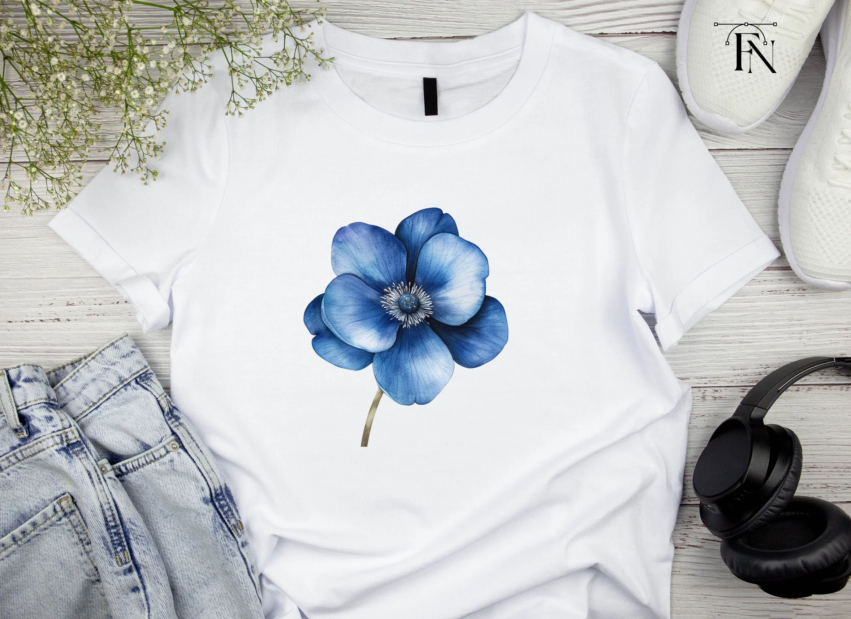 Vibrant Blue Anemone Flower Clipart Bundle