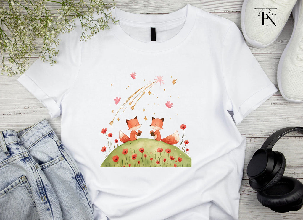 Cute Foxes Under Shooting Star Clipart Bundle