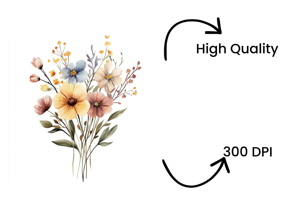 Delicate Wildflower Bouquet Illustrations Clipart Bundle