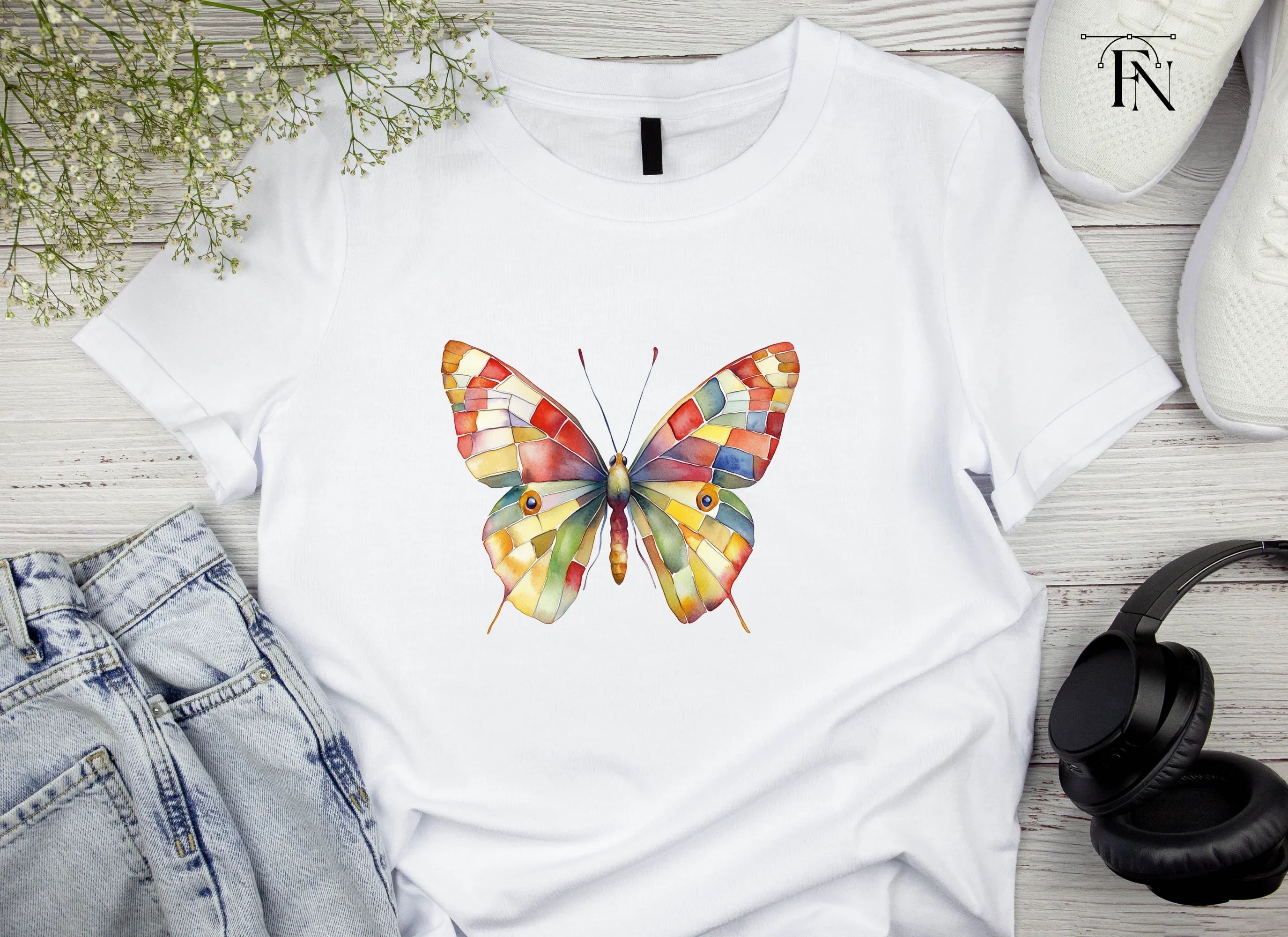 Vibrant Stained Glass Butterfly Clipart Bundle