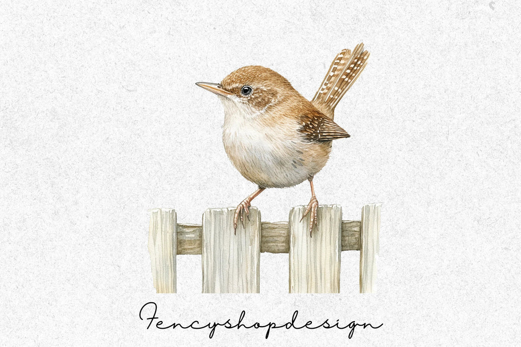 Cute Sparrows on Wooden Fence Clipart Bundle