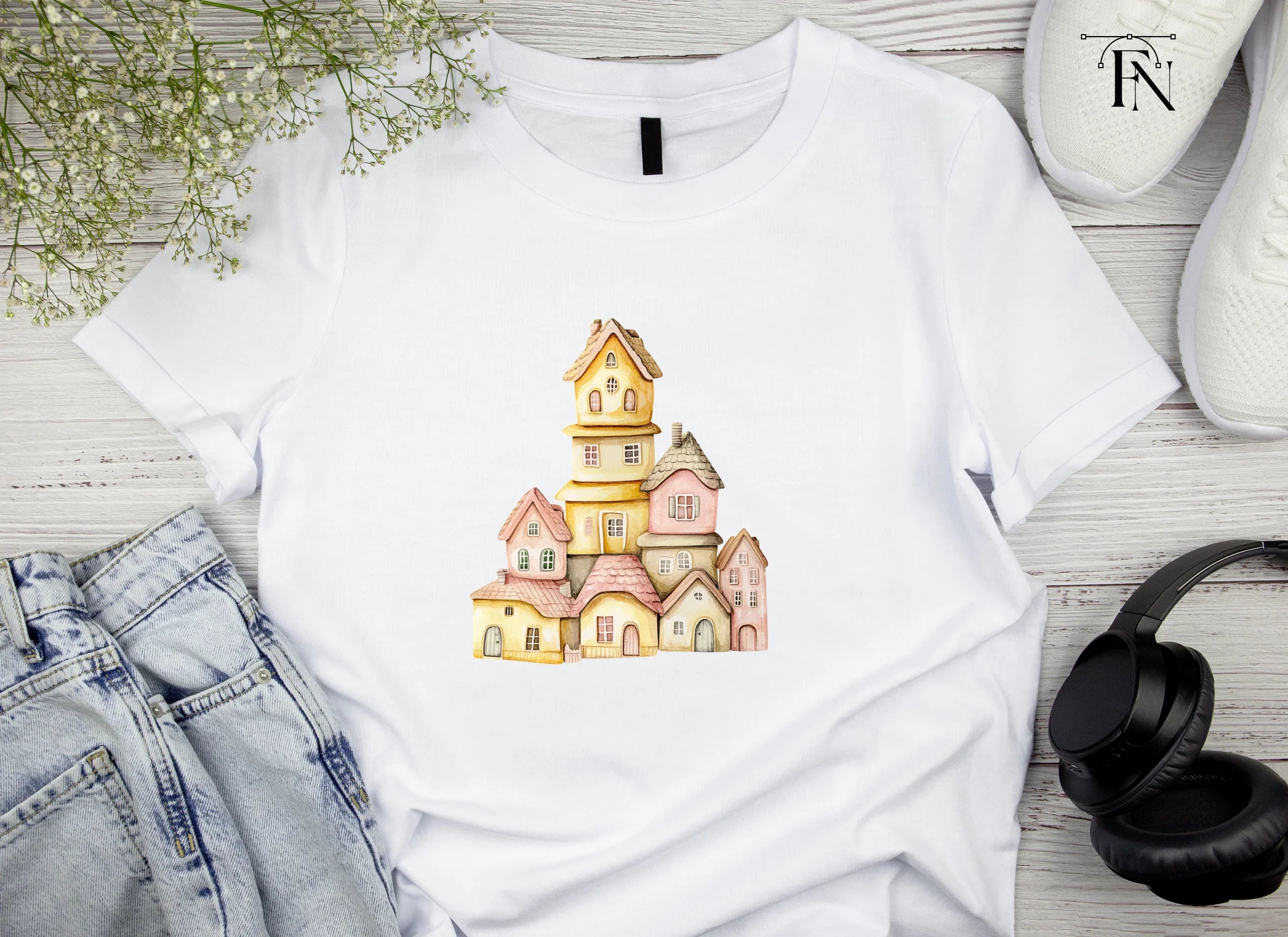 Whimsical Stacked Houses Clipart Bundle