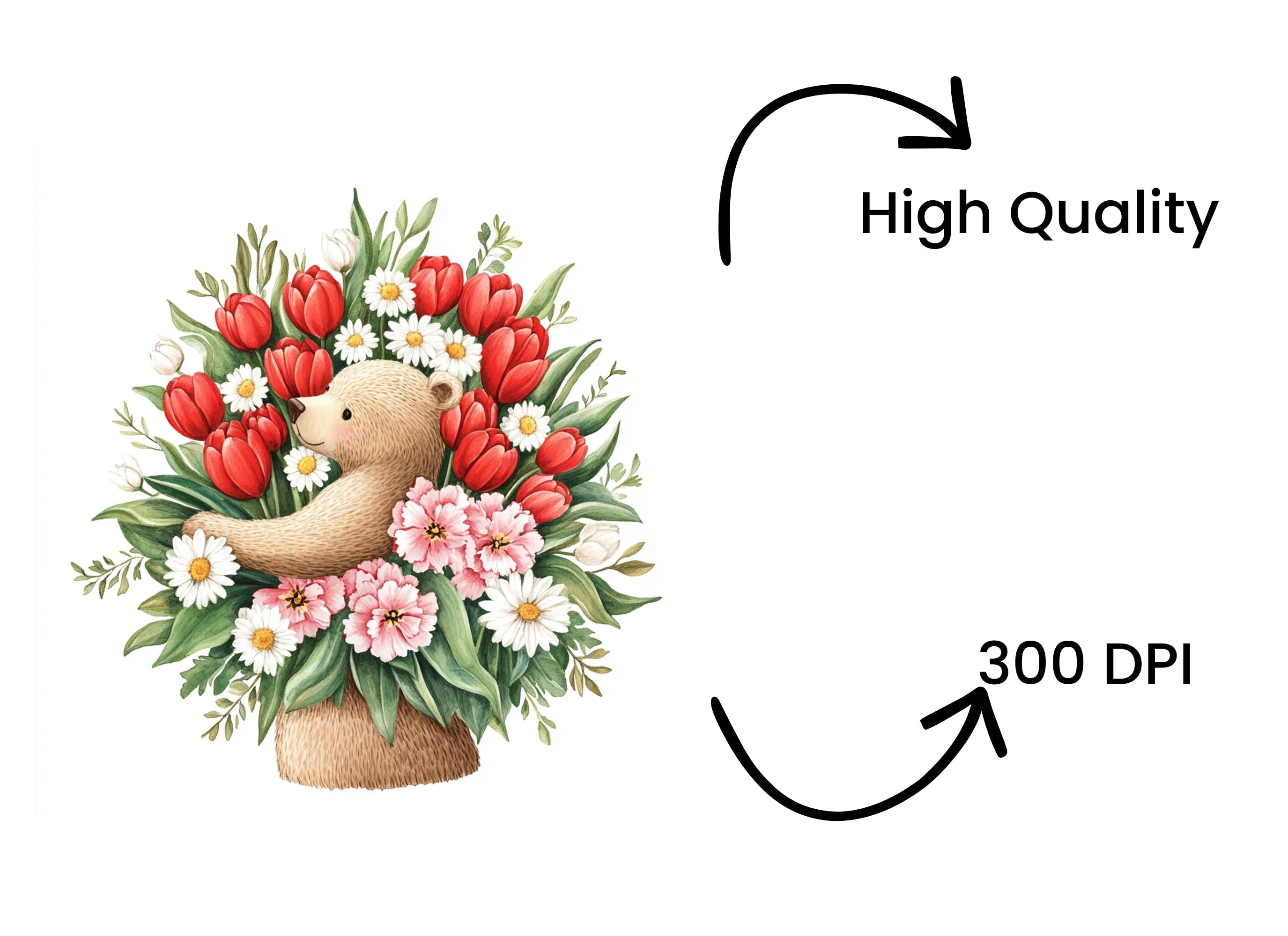 Cute Bear with Flower Bouquet Clipart Bundle
