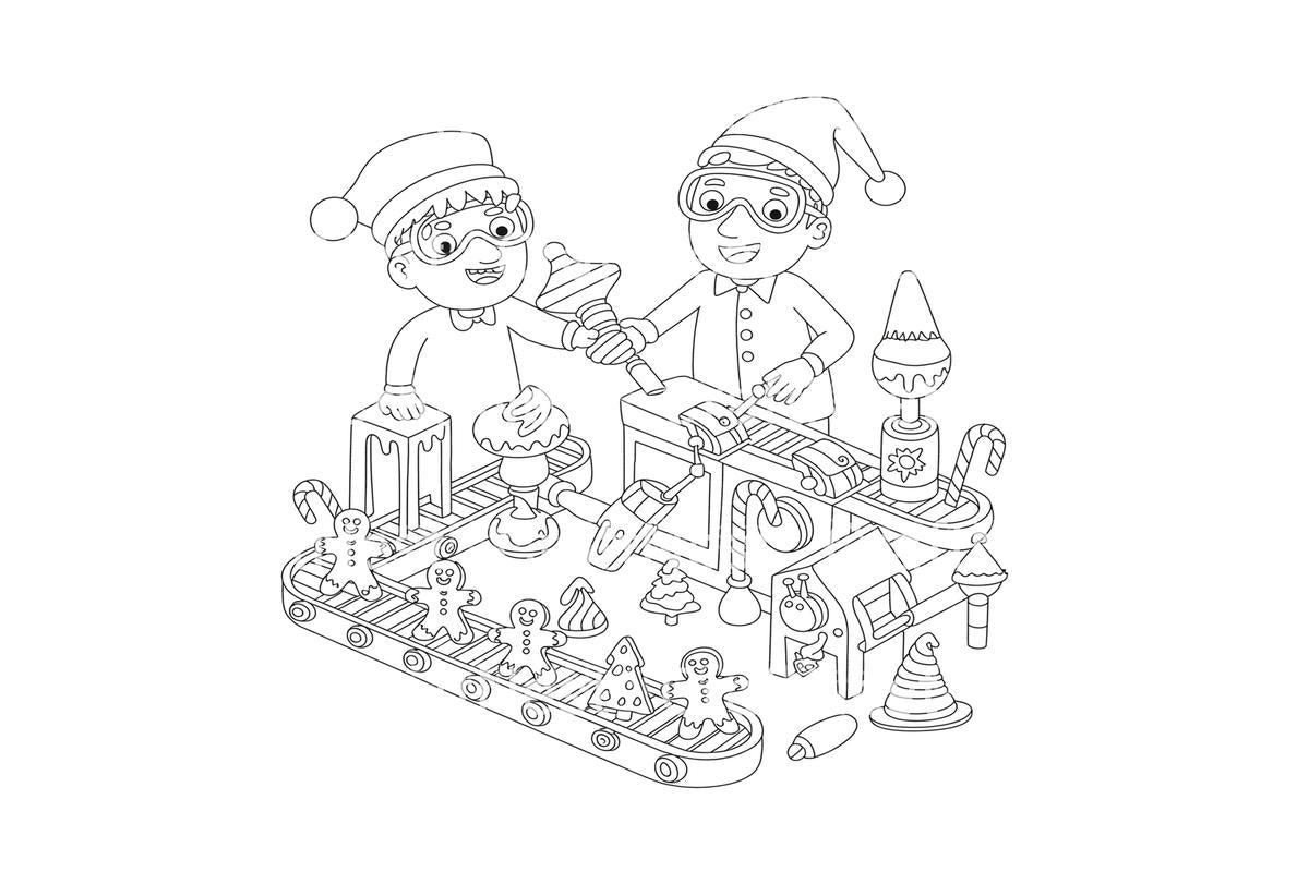 Gingerbread House Toy Factory Scene Coloring Books