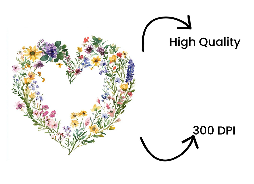 Wildflower Heart Wreath Clipart Bundle