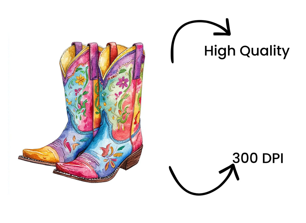 Boho Cowboy Boots Clipart Bundle