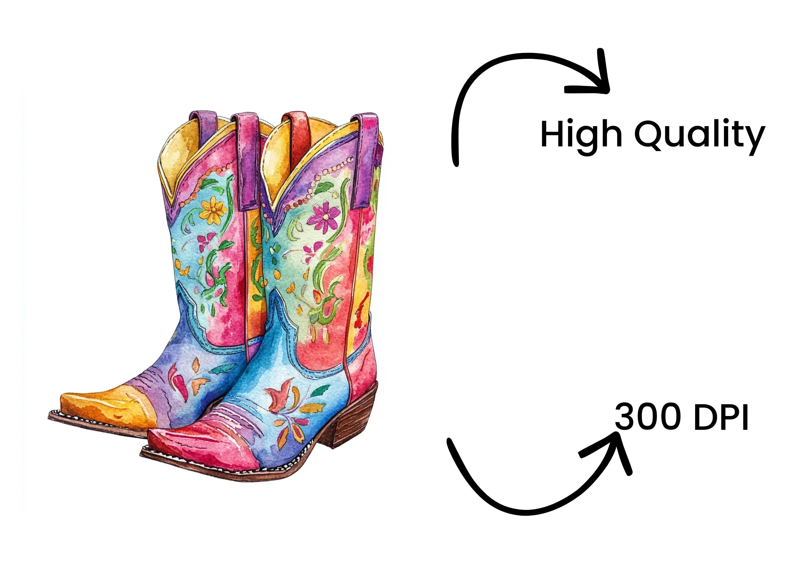 Boho Cowboy Boots Clipart Bundle