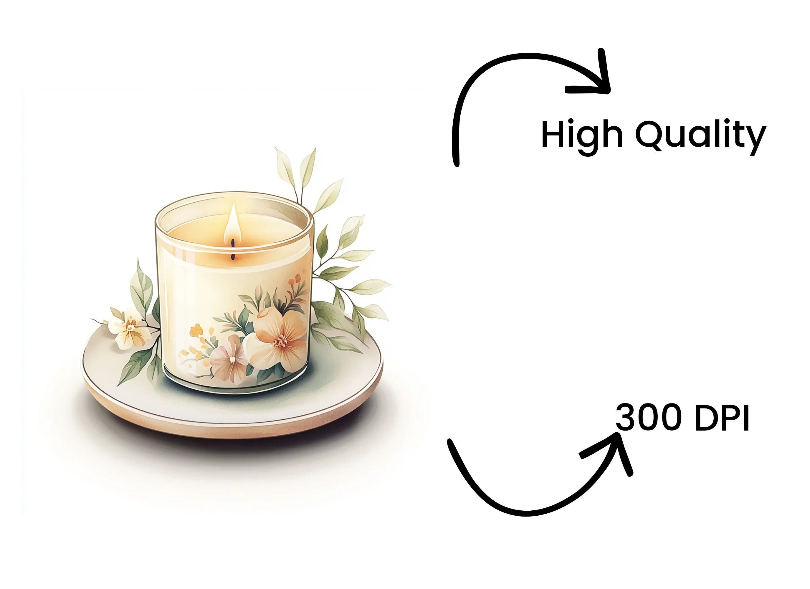 Candle White Flowers Clipart Bundle