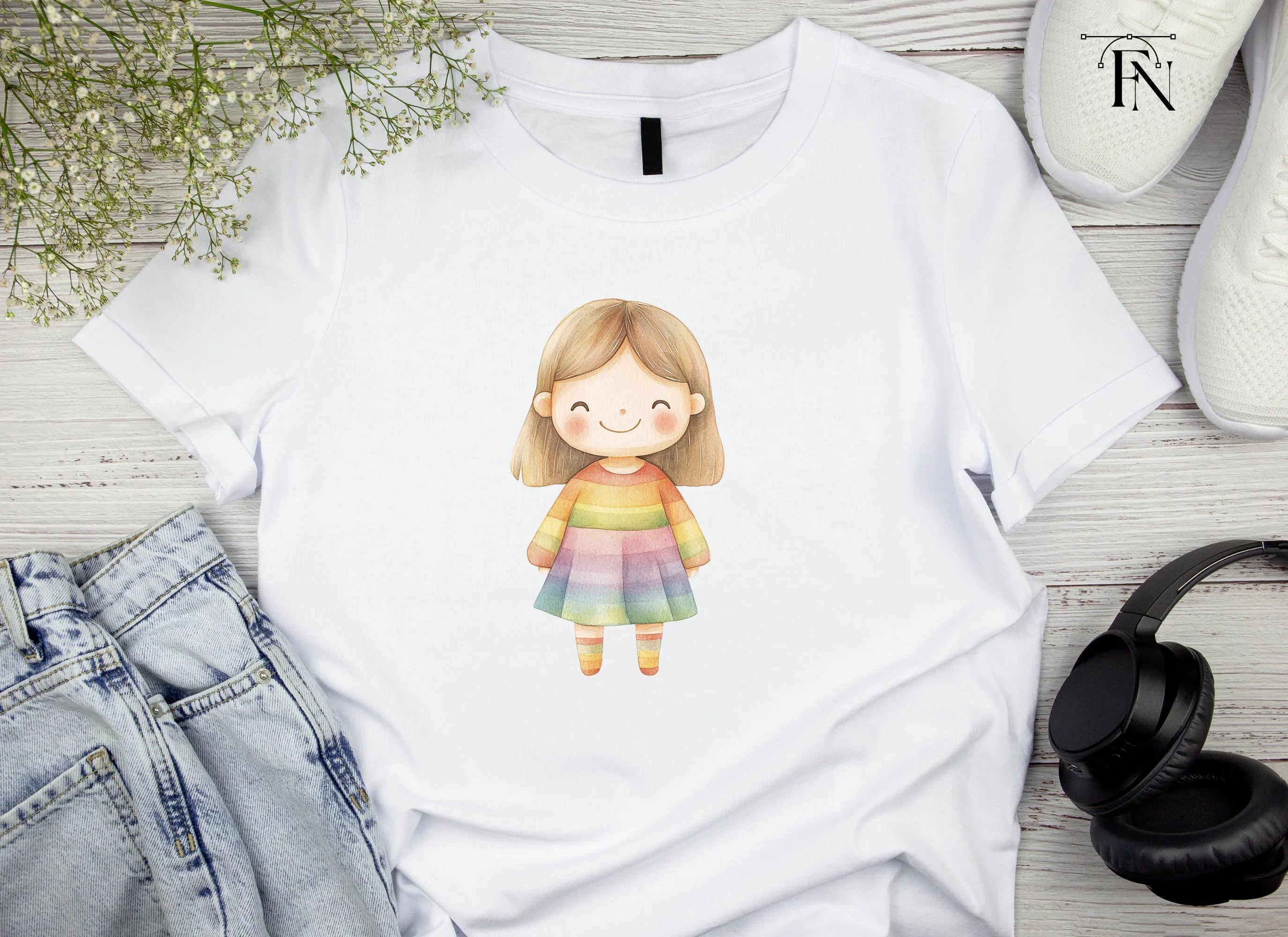 Sweet Girl in Rainbow Dress Clipart Bundle
