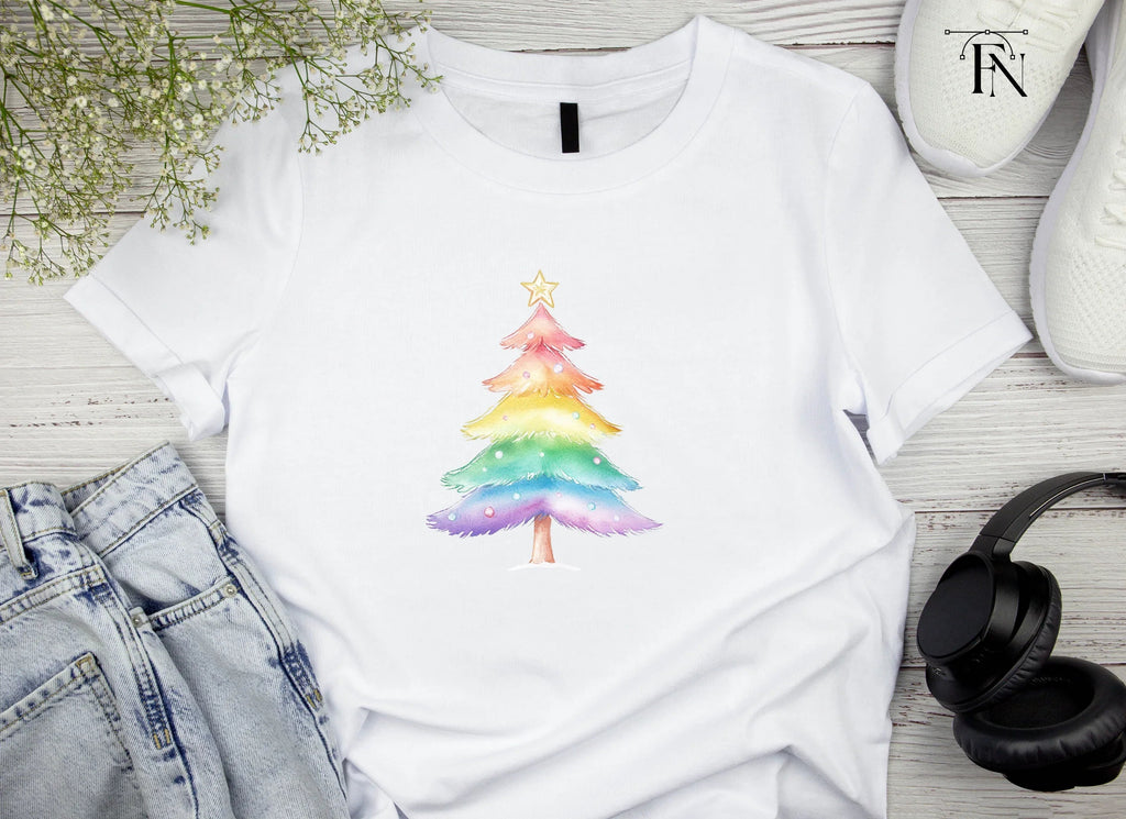 Pastel Rainbow Christmas Tree Clipart Bundle