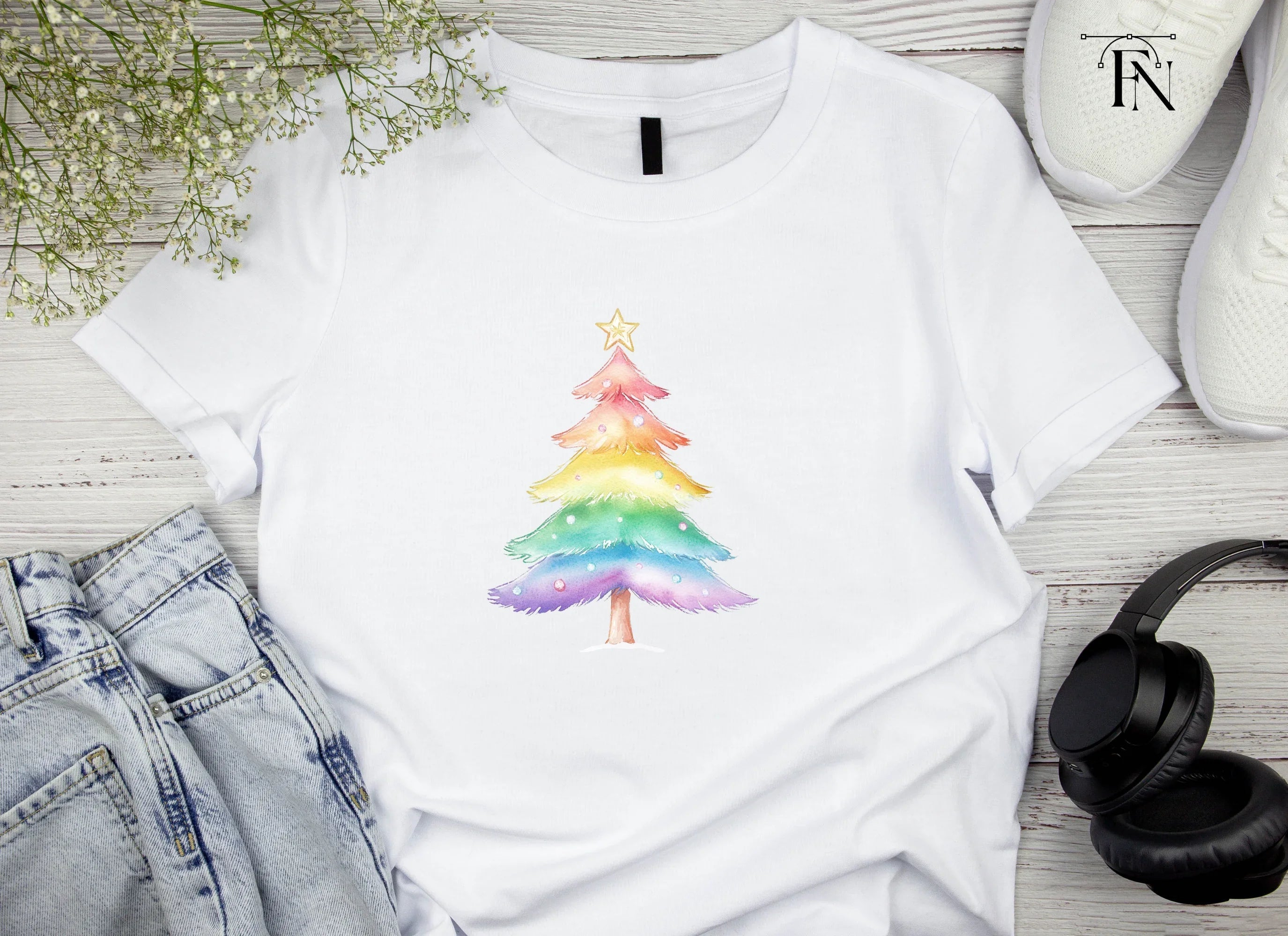 Pastel Rainbow Christmas Tree Clipart Bundle