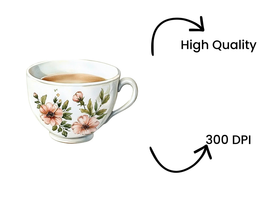 Elegant Floral Tea Cups Clipart Bundle