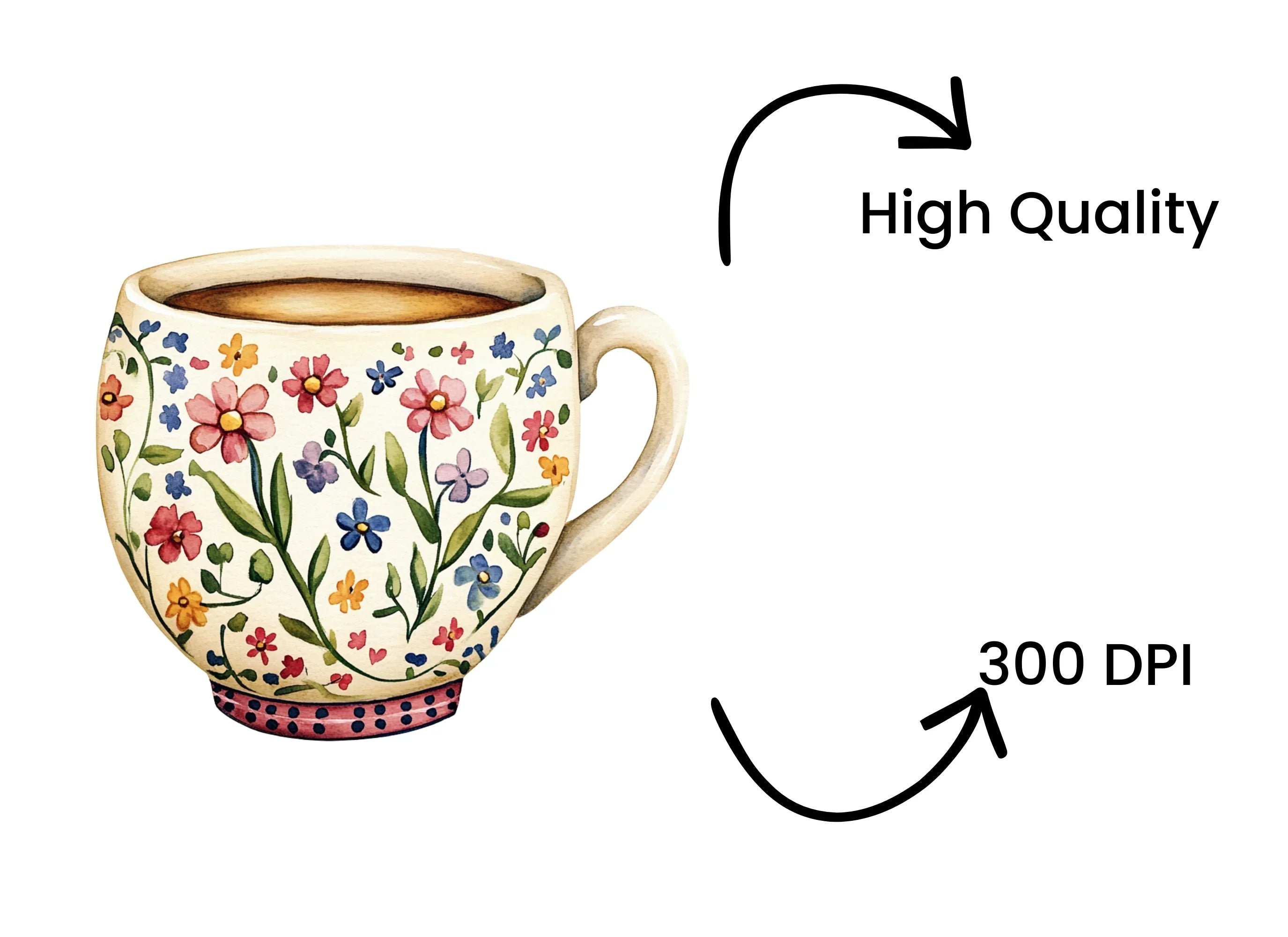 Vibrant Floral Coffee Clipart Bundle