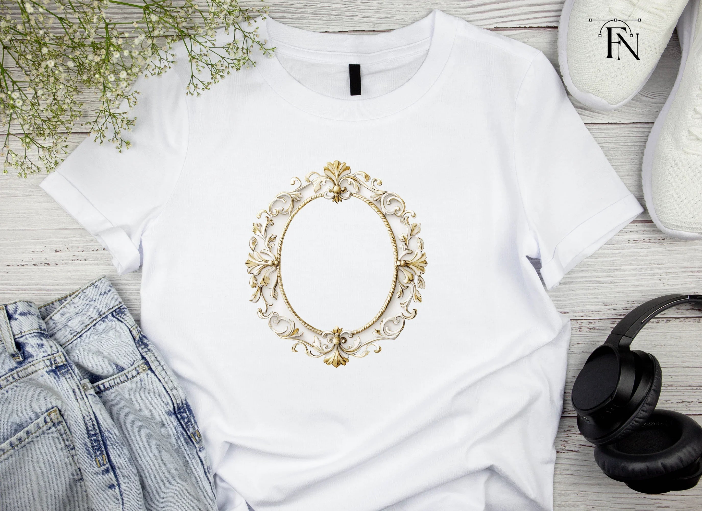 White Gold Ornate Oval Frame Clipart Bundle