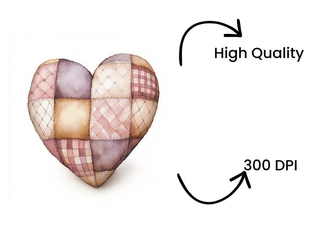 Colorful Patchwork Heart Clipart Bundle